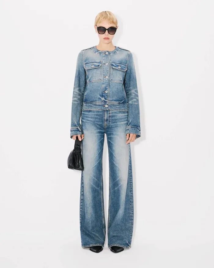 Women Jacket In Stretch Japanese Denim Medium Stone Blue Denim Kenzo Denim