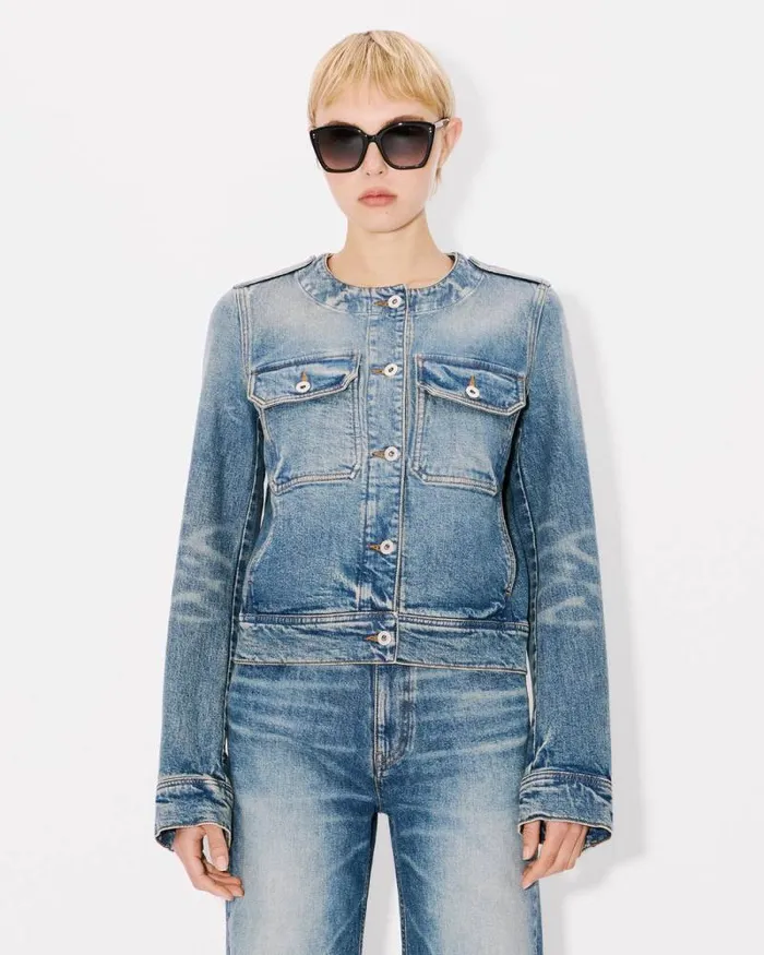 Women Jacket In Stretch Japanese Denim Medium Stone Blue Denim Kenzo Denim