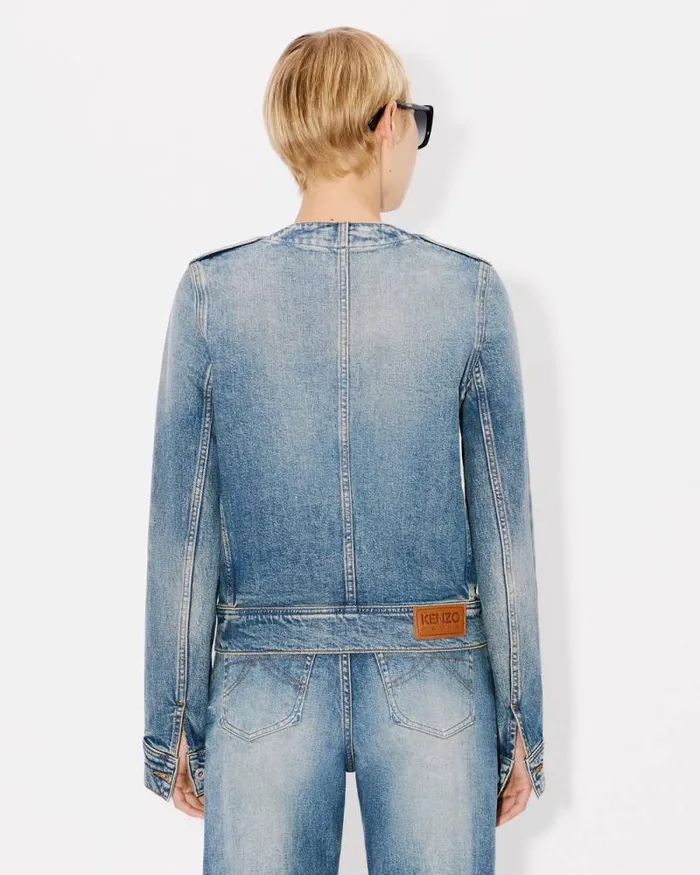 Women Jacket In Stretch Japanese Denim Medium Stone Blue Denim Kenzo Denim