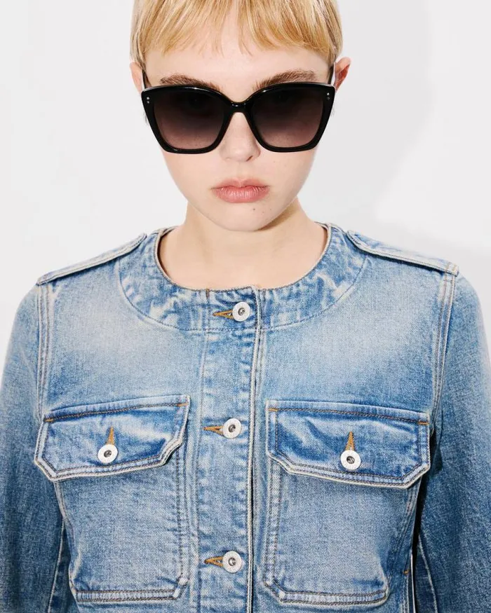 Women Jacket In Stretch Japanese Denim Medium Stone Blue Denim Kenzo Denim