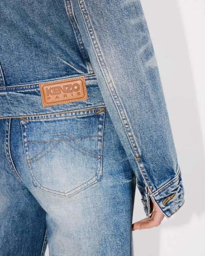 Women Jacket In Stretch Japanese Denim Medium Stone Blue Denim Kenzo Denim