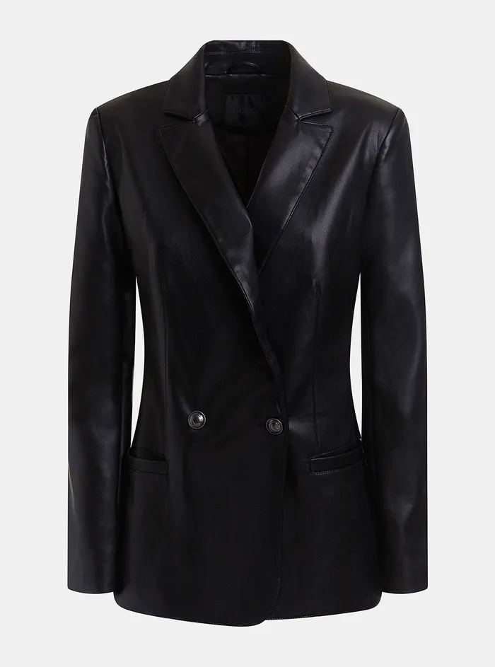 Women Jackets and Coats GUESS Black Emelie Faux Leather Blazer Women Jackets and Coats GUESS Black Emelie Faux Leather Blazer