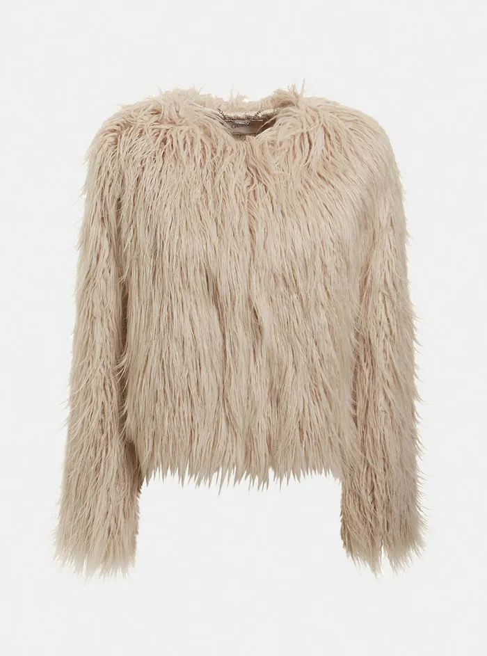 Women Jackets and Coats GUESS Cream White Nora Faux Fur Jacket Women Jackets and Coats GUESS Cream White Nora Faux Fur Jacket