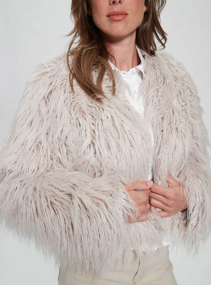 Women Jackets and Coats GUESS Cream White Nora Faux Fur Jacket Women Jackets and Coats GUESS Cream White Nora Faux Fur Jacket