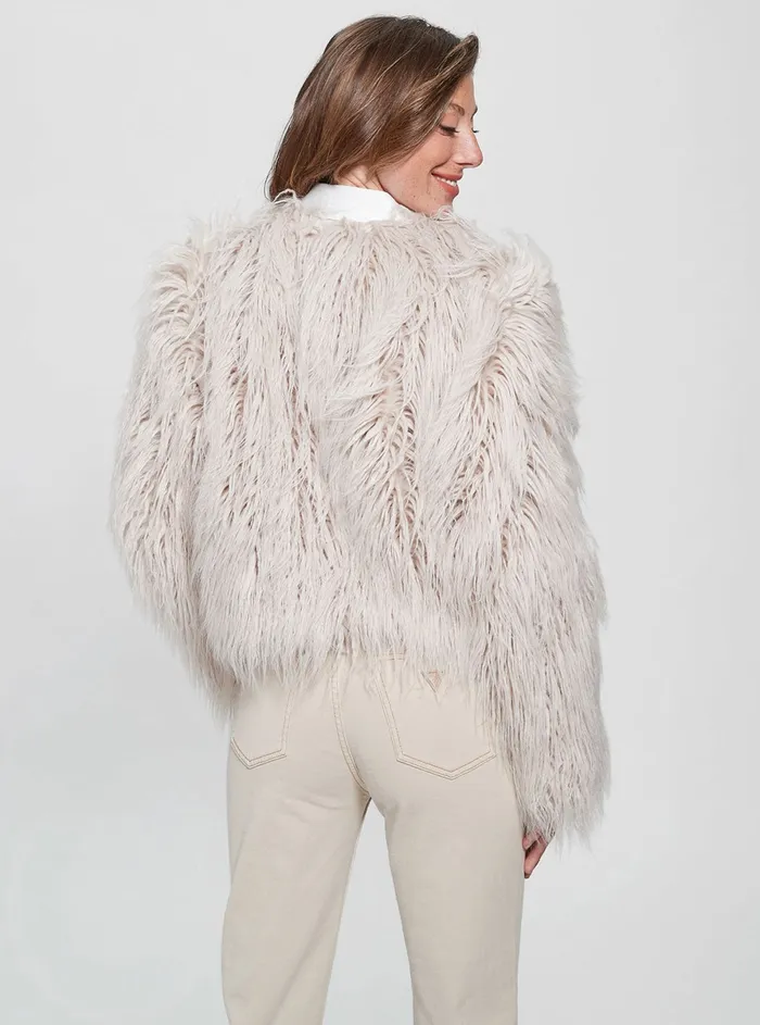 Women Jackets and Coats GUESS Cream White Nora Faux Fur Jacket Women Jackets and Coats GUESS Cream White Nora Faux Fur Jacket