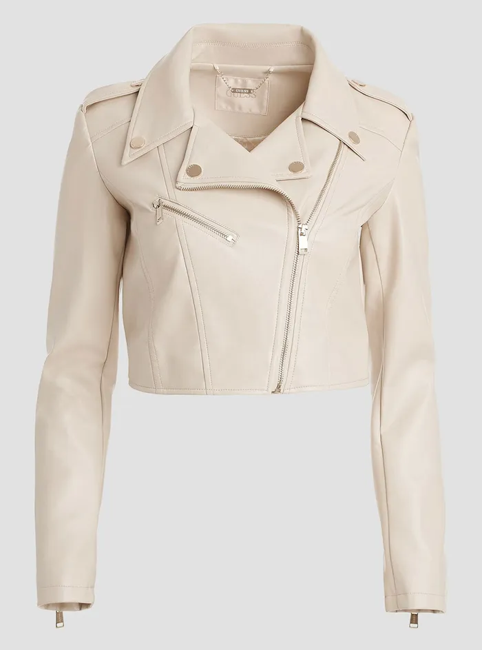Women Jackets and Coats GUESS Pearl Oyster Rochelle Faux Leather Biker Jacket Women Jackets and Coats GUESS Pearl Oyster Rochelle Faux Leather Biker Jacket