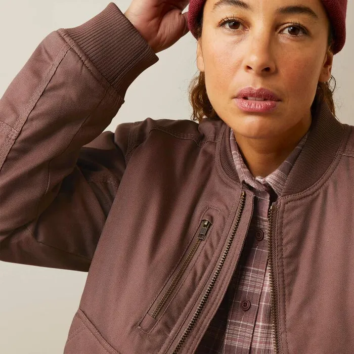 Women Jackets and Vests Ariat Rebar Stretch Canvas Bomber Jacket Peppercorn