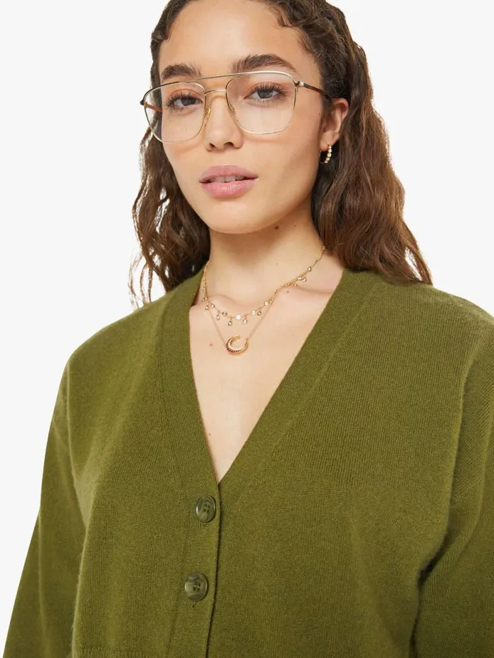 Women Jackets Mother Denim Adele Cropped VNeck Cardigan Olive