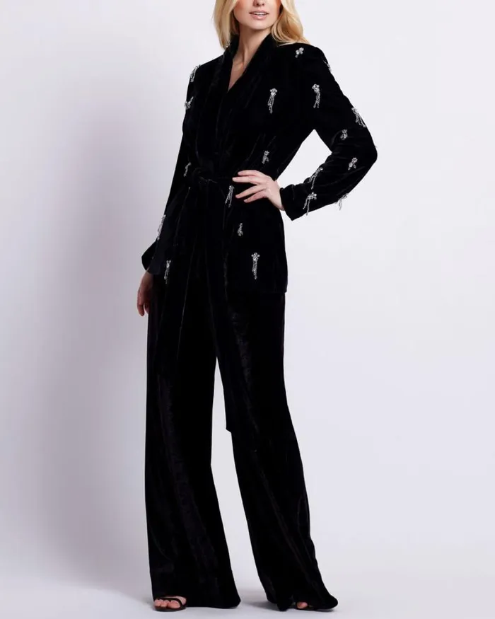 Women Jackets PatBO HAND BEADED VELVET KIMONO JACKET Black