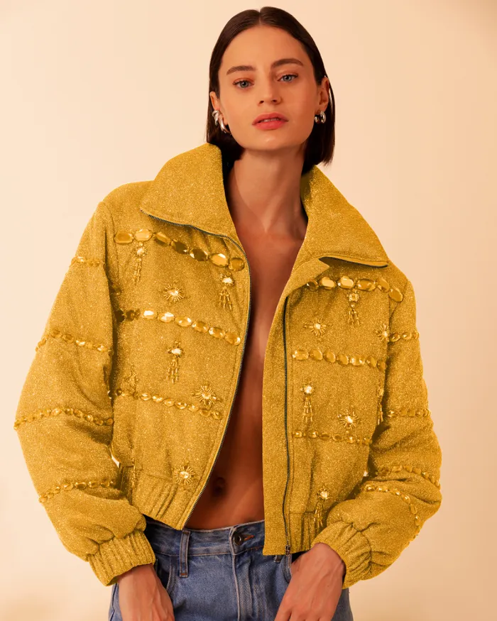 Women Jackets PatBO Stardust Beaded Bomber FINAL SALE