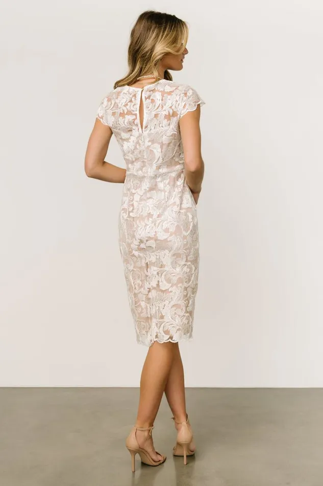 Women Jacqueline Embossed Midi Dress White Nude Baltic Born Embellished and Sequined