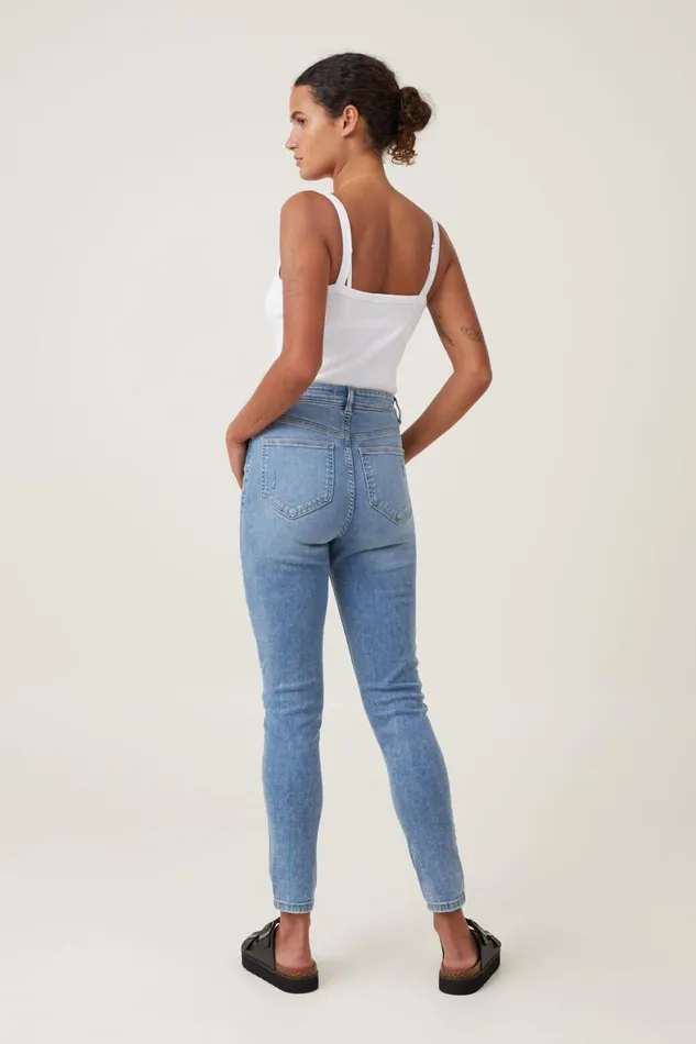 Women Jeans Cotton On High Rise Skinny Jean Bells Blue Rip