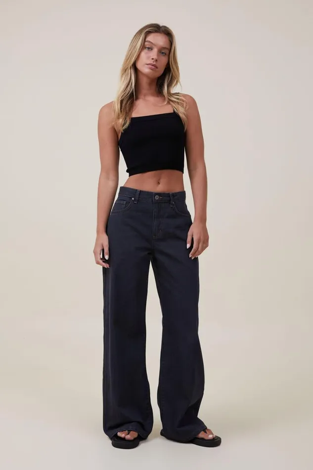 Women Jeans Cotton On Relaxed Wide Leg Jean Black Ink