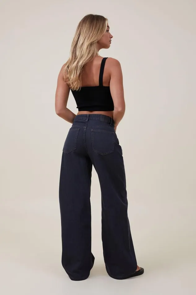 Women Jeans Cotton On Relaxed Wide Leg Jean Black Ink