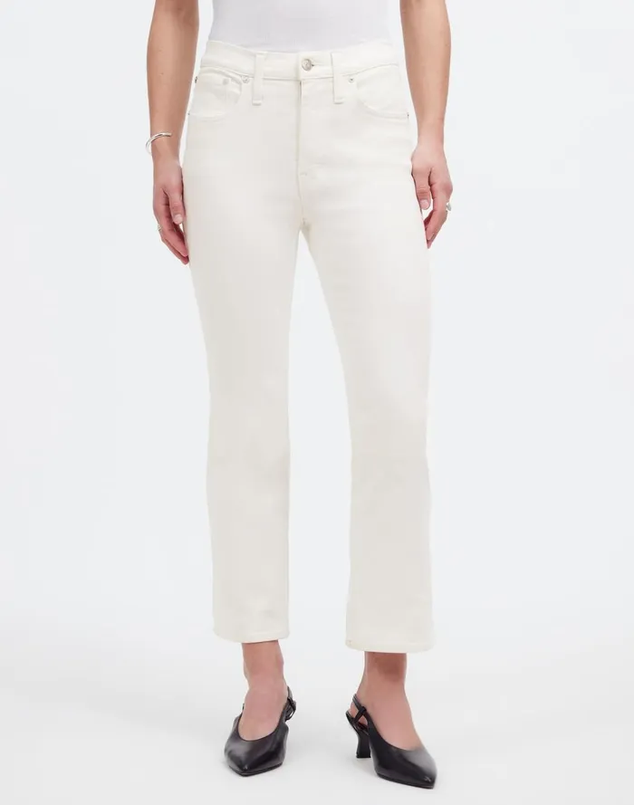 Women Jeans Madewell Kick Out Crop Jeans Pure White