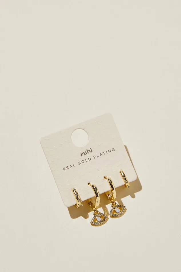 Women Jewelry Cotton On 2Pk Mid Earring Gold Plated Dia Evil Eye