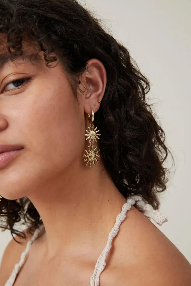 Women Jewelry Cotton On Mid Charm Earring Gold Plated Double Sun