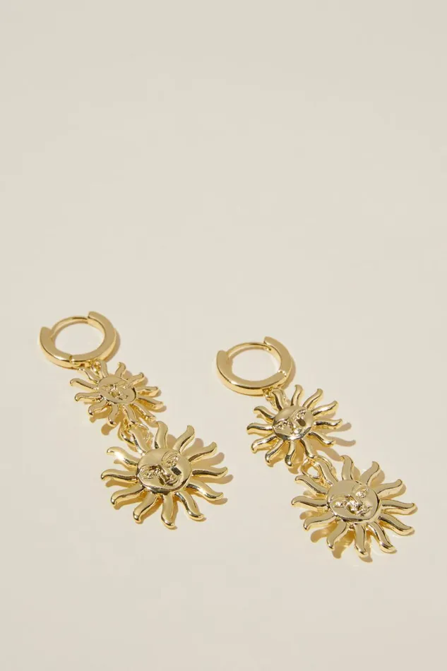 Women Jewelry Cotton On Mid Charm Earring Gold Plated Double Sun