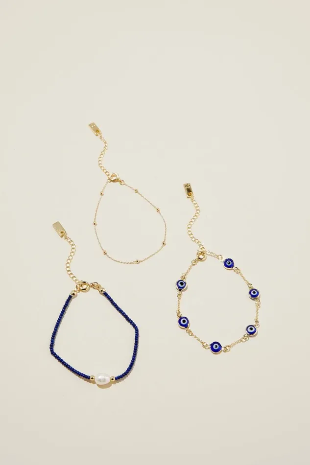Women Jewelry Cotton On Multipack Beaded Bracelet Gold Plated Evil Eye