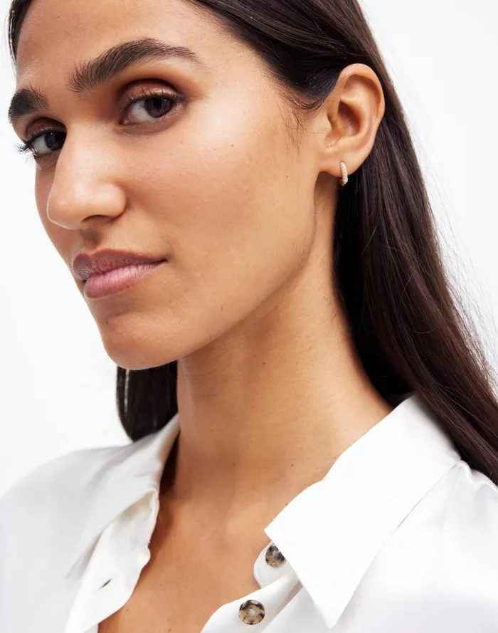 Women Jewelry Madewell DemiFine Pav Huggie Hoop Earrings 14k Gold