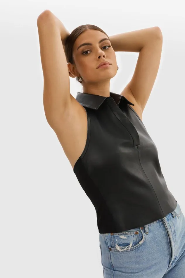 Women JULANE Leather Halterneck Top Black LAMARQUE Tops Women JULANE Leather Halterneck Top Black LAMARQUE Tops