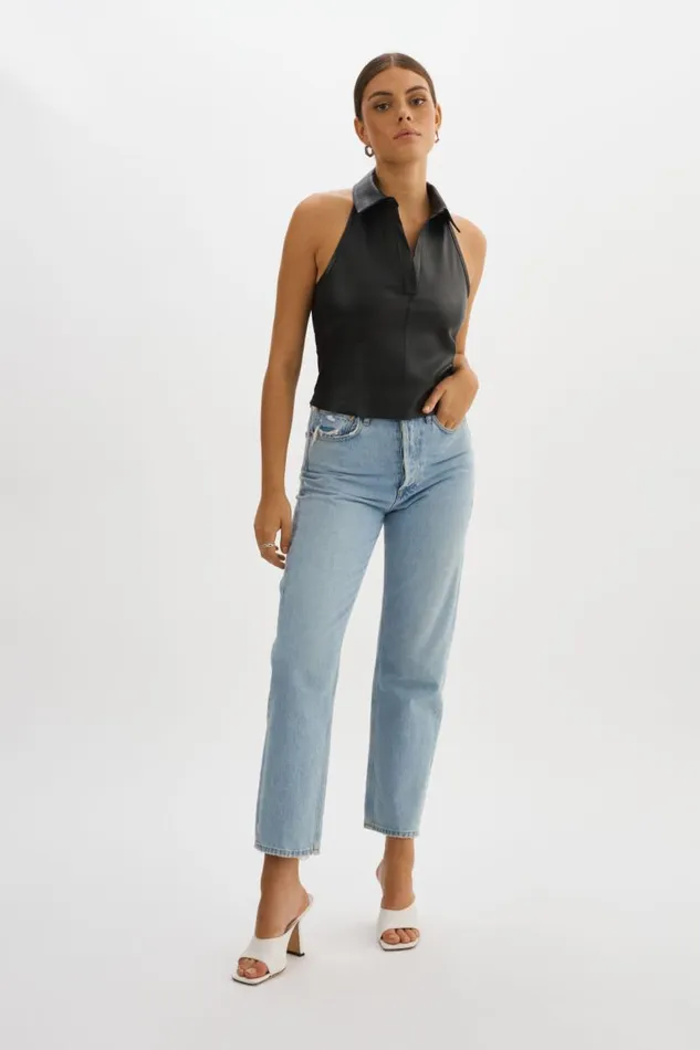 Women JULANE Leather Halterneck Top Black LAMARQUE Tops Women JULANE Leather Halterneck Top Black LAMARQUE Tops
