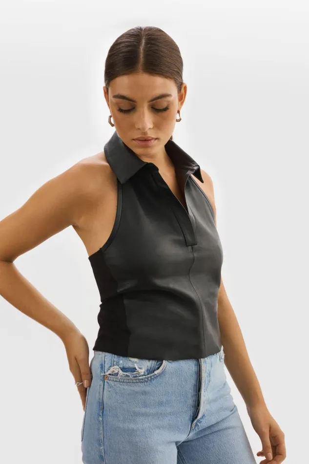 Women JULANE Leather Halterneck Top Black LAMARQUE Tops Women JULANE Leather Halterneck Top Black LAMARQUE Tops