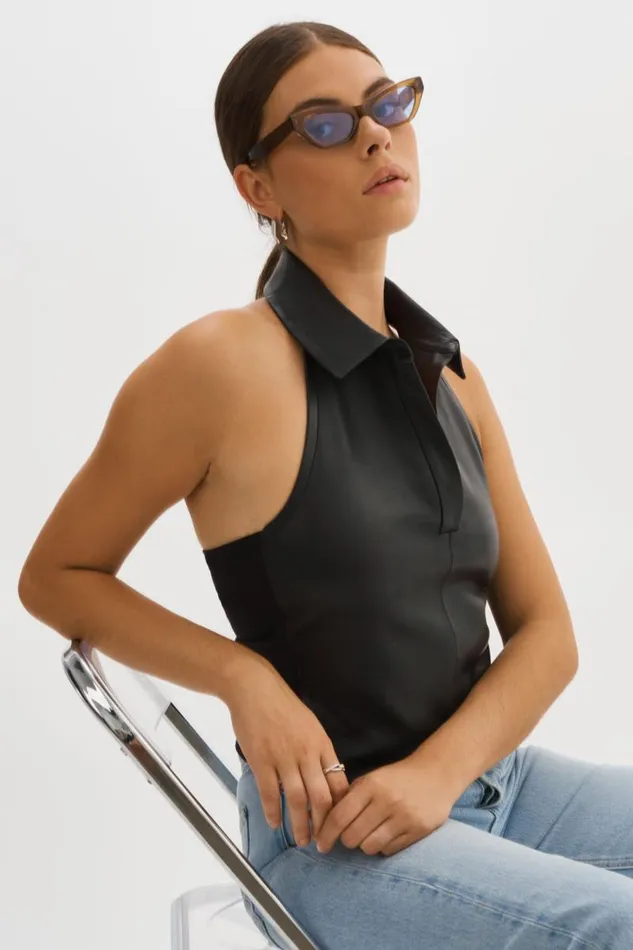 Women JULANE Leather Halterneck Top Black LAMARQUE Tops Women JULANE Leather Halterneck Top Black LAMARQUE Tops