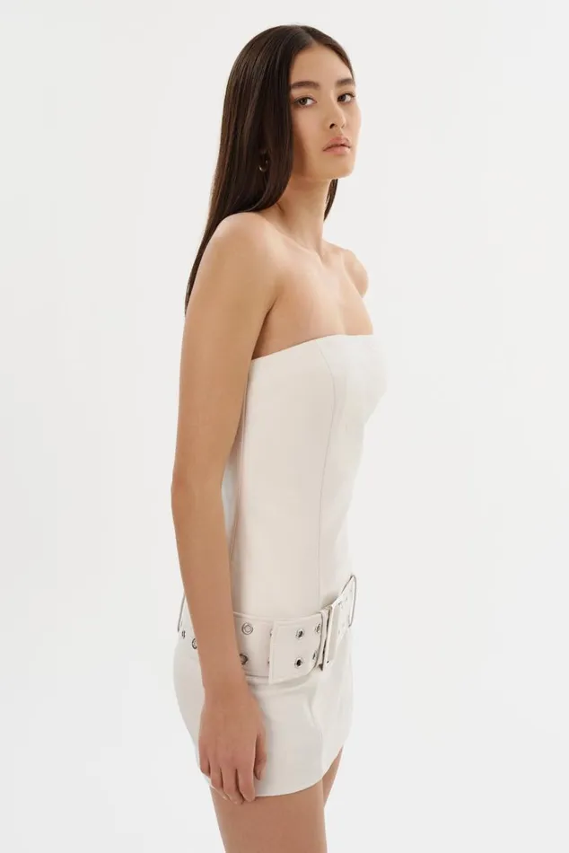 Women KALINA Leather Mini Dress Winter White LAMARQUE Dresses