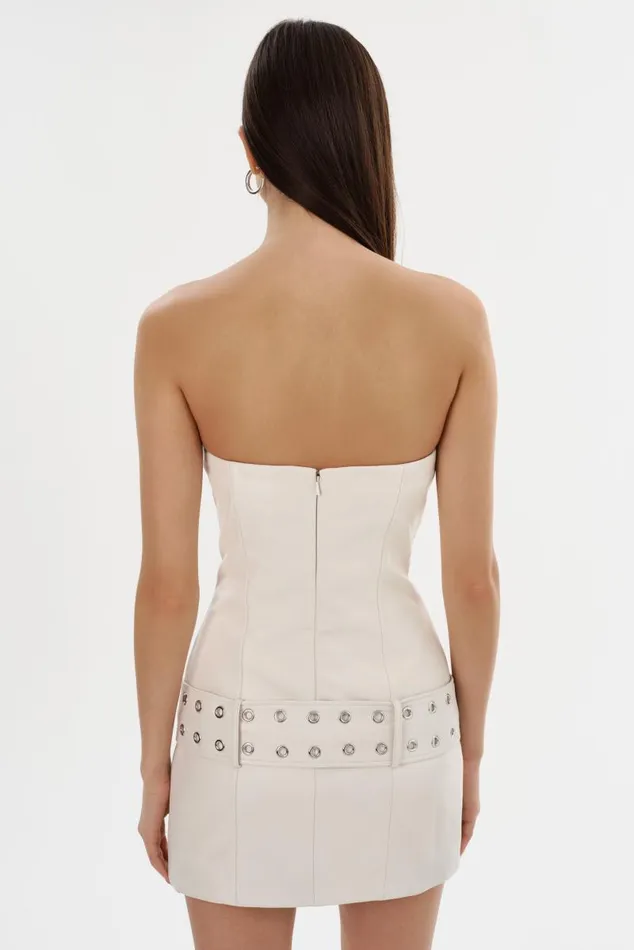 Women KALINA Leather Mini Dress Winter White LAMARQUE Dresses