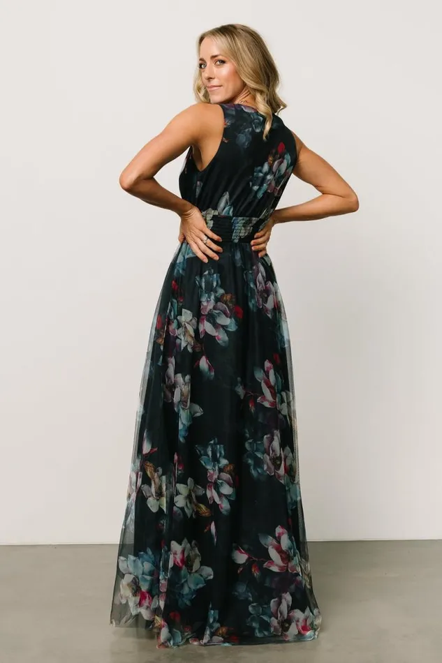 Women Kamila Tulle Maxi Dress Navy Abstract Floral Baltic Born Bump Friendly Women Kamila Tulle Maxi Dress Navy Abstract Floral Baltic Born Bump Friendly