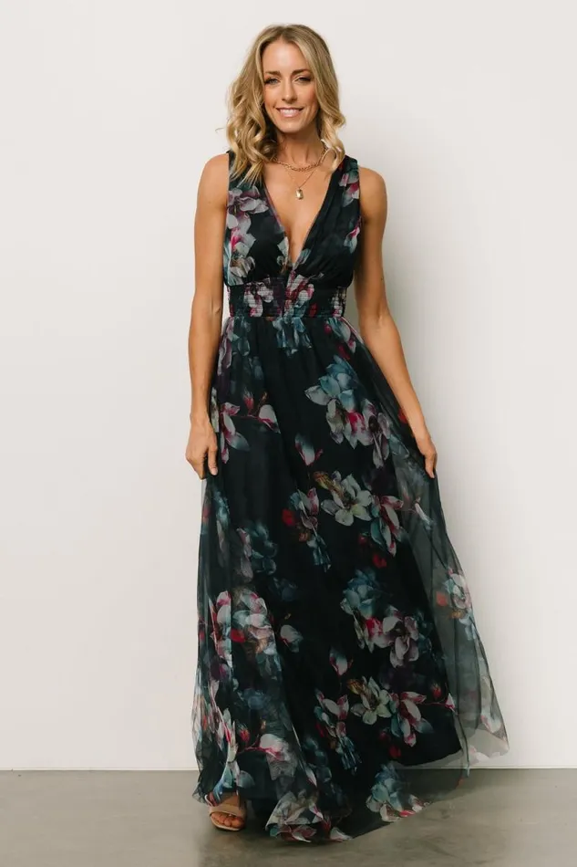 Women Kamila Tulle Maxi Dress Navy Abstract Floral Baltic Born Bump Friendly Women Kamila Tulle Maxi Dress Navy Abstract Floral Baltic Born Bump Friendly