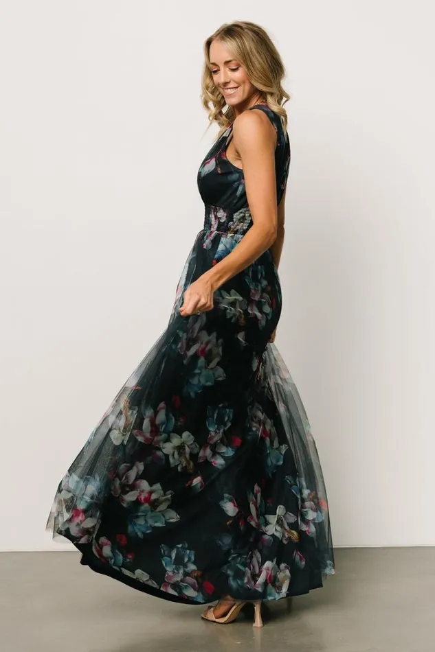 Women Kamila Tulle Maxi Dress Navy Abstract Floral Baltic Born Bump Friendly Women Kamila Tulle Maxi Dress Navy Abstract Floral Baltic Born Bump Friendly