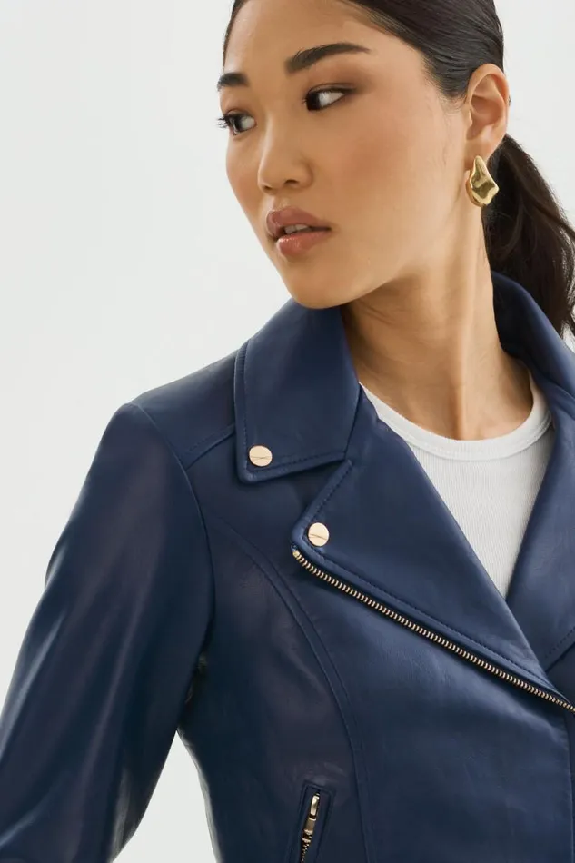 Women KELSEY GOLD Leather Biker Jacket Aegean Blue LAMARQUE Leather Jackets Women KELSEY GOLD Leather Biker Jacket Aegean Blue LAMARQUE Leather Jackets