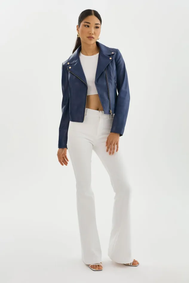 Women KELSEY GOLD Leather Biker Jacket Aegean Blue LAMARQUE Leather Jackets Women KELSEY GOLD Leather Biker Jacket Aegean Blue LAMARQUE Leather Jackets