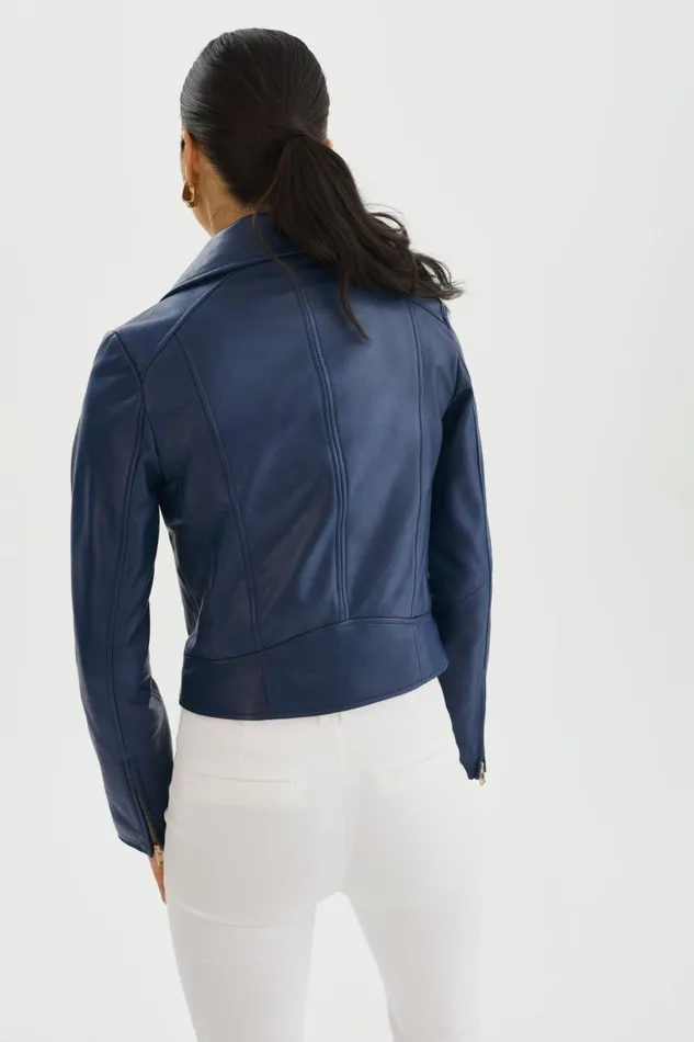 Women KELSEY GOLD Leather Biker Jacket Aegean Blue LAMARQUE Leather Jackets Women KELSEY GOLD Leather Biker Jacket Aegean Blue LAMARQUE Leather Jackets