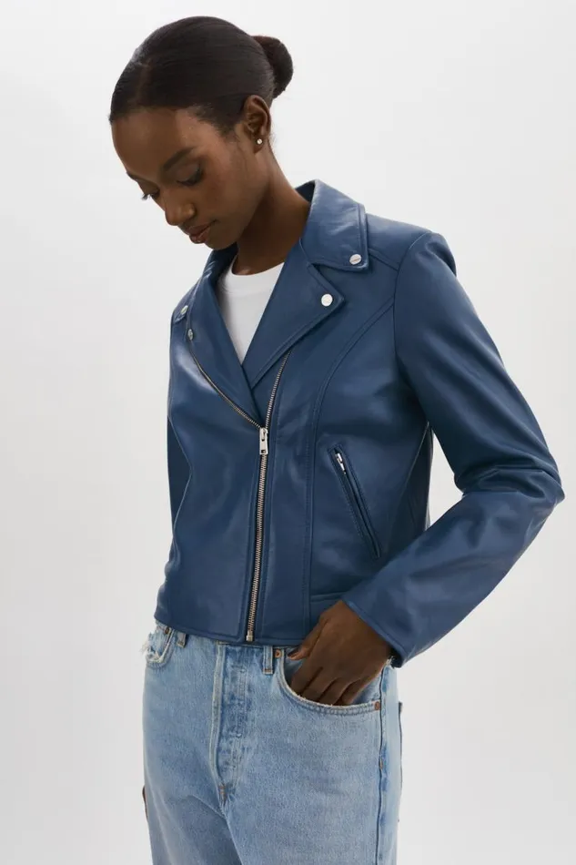 Women KELSEY Leather Biker Jacket Midnight Blue LAMARQUE Biker Jackets