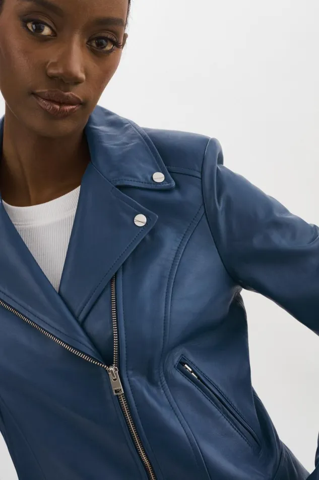 Women KELSEY Leather Biker Jacket Midnight Blue LAMARQUE Biker Jackets