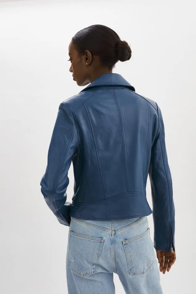 Women KELSEY Leather Biker Jacket Midnight Blue LAMARQUE Biker Jackets