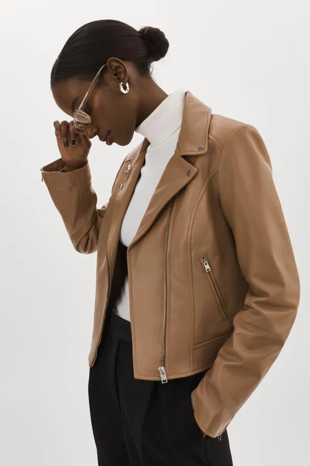 Women KELSEY Leather Biker Jacket Mocha LAMARQUE Biker Jackets Women KELSEY Leather Biker Jacket Mocha LAMARQUE Biker Jackets