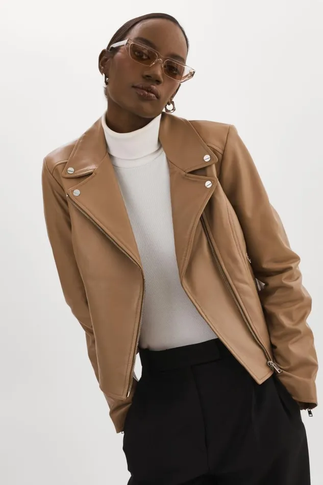 Women KELSEY Leather Biker Jacket Mocha LAMARQUE Biker Jackets Women KELSEY Leather Biker Jacket Mocha LAMARQUE Biker Jackets