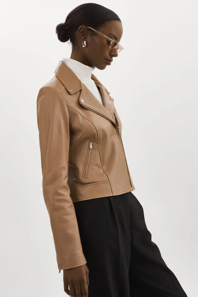 Women KELSEY Leather Biker Jacket Mocha LAMARQUE Biker Jackets Women KELSEY Leather Biker Jacket Mocha LAMARQUE Biker Jackets