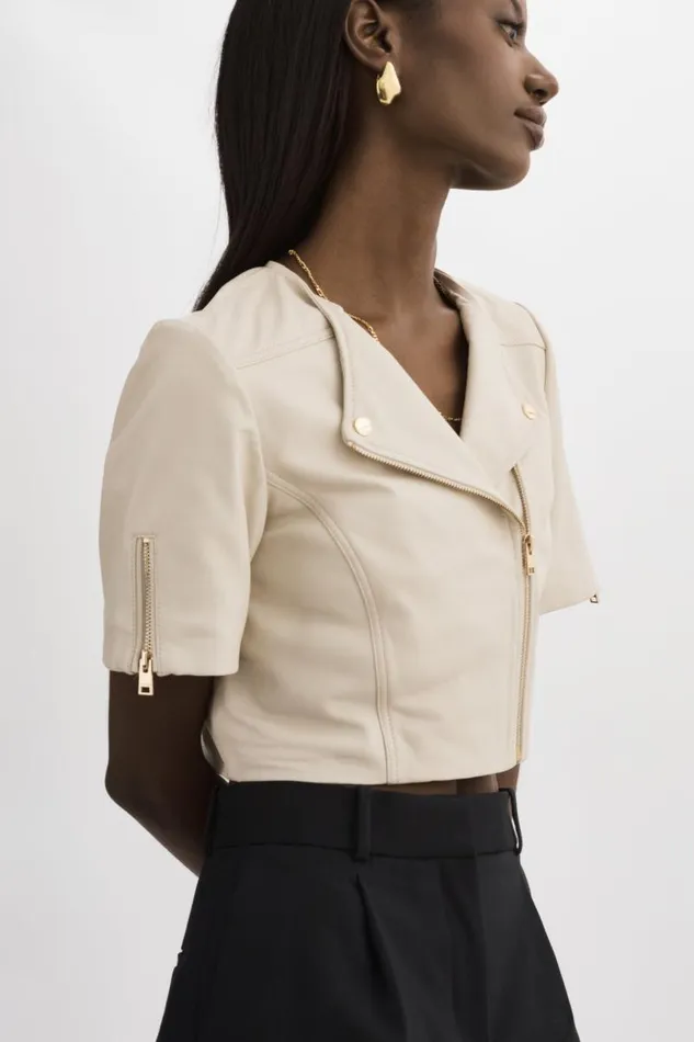 Women KIRSI GOLD Cropped Biker Jacket Bone LAMARQUE Short Sleeve Jackets Women KIRSI GOLD Cropped Biker Jacket Bone LAMARQUE Short Sleeve Jackets