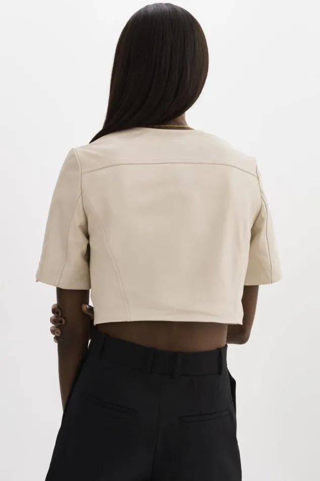 Women KIRSI GOLD Cropped Biker Jacket Bone LAMARQUE Short Sleeve Jackets Women KIRSI GOLD Cropped Biker Jacket Bone LAMARQUE Short Sleeve Jackets