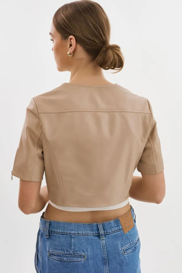 Women KIRSI GOLD Cropped Biker Jacket Wheat LAMARQUE Leather Jackets