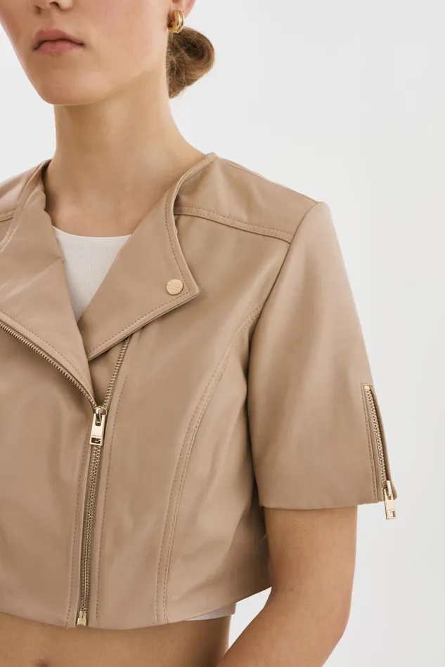Women KIRSI GOLD Cropped Biker Jacket Wheat LAMARQUE Leather Jackets