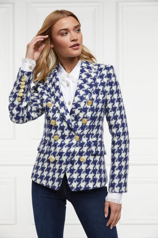 Women Knightsbridge Blazer Large Scale Navy Houndstooth Holland Cooper Tailoring Women Knightsbridge Blazer Large Scale Navy Houndstooth Holland Cooper Tailoring