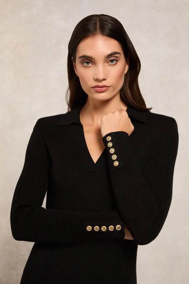 Women Knitted Shirt Dress Black Holland Cooper Dresses Women Knitted Shirt Dress Black Holland Cooper Dresses