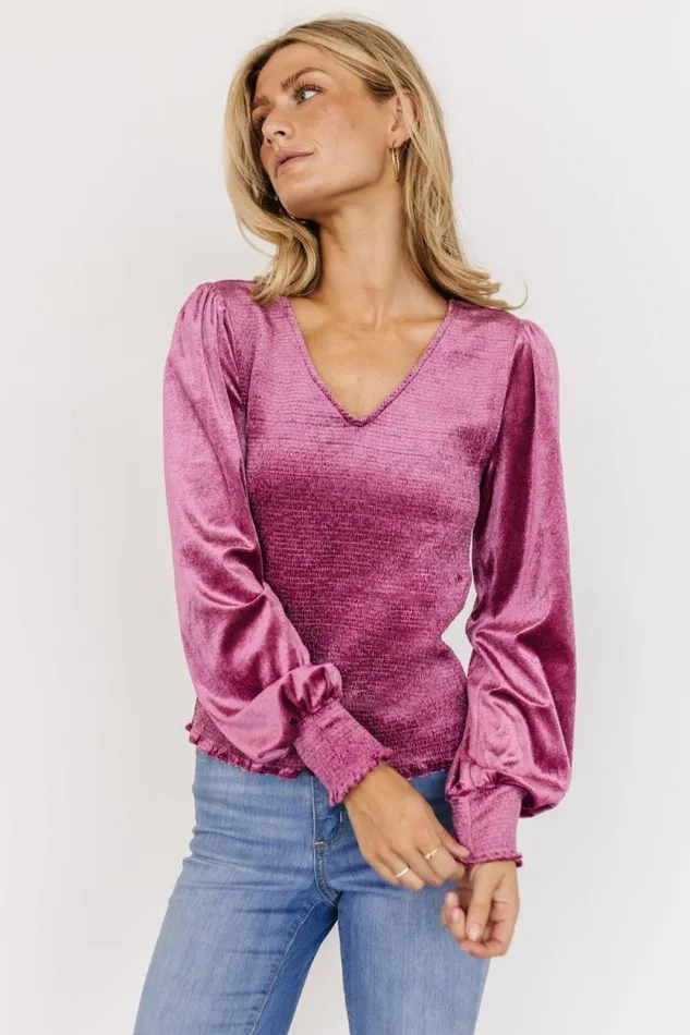 Women Kyler Smocked Velvet Top Mauve Baltic Born Blouses and Shirts Women Kyler Smocked Velvet Top Mauve Baltic Born Blouses and Shirts