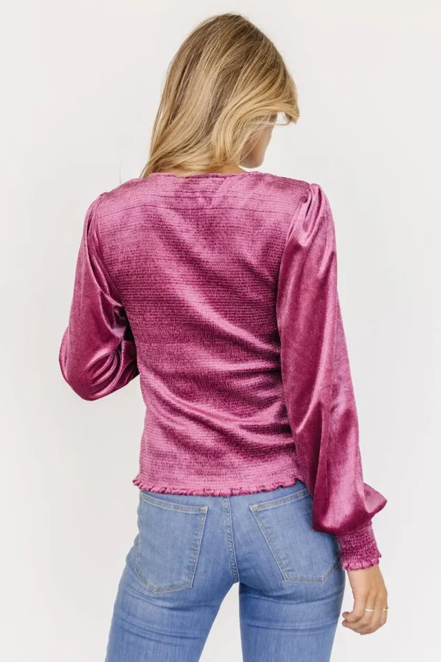 Women Kyler Smocked Velvet Top Mauve Baltic Born Blouses and Shirts Women Kyler Smocked Velvet Top Mauve Baltic Born Blouses and Shirts